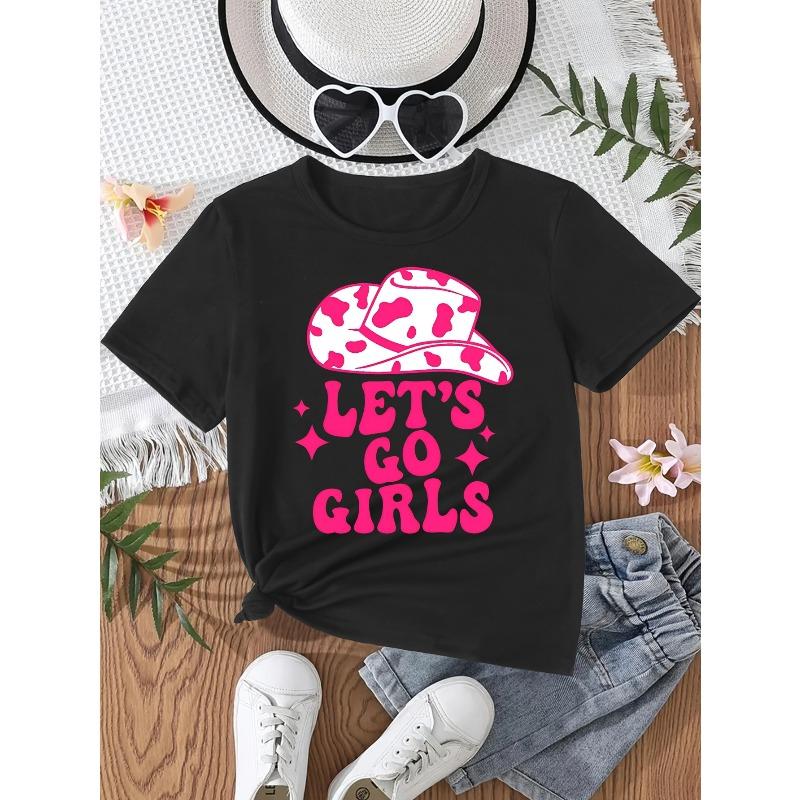 European sizes YBY Girls "Let's Go Girls" Letter Print Hat Fashionable Trendy Novelty T-Shirt