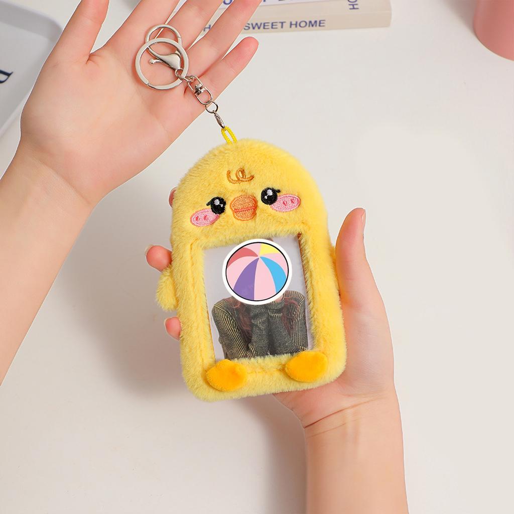 Cute Cartoon Plush Photo Card Holder for Idol Photo Collectable Soft Keychain Bag Pendant for Fans & Stationery Lovers