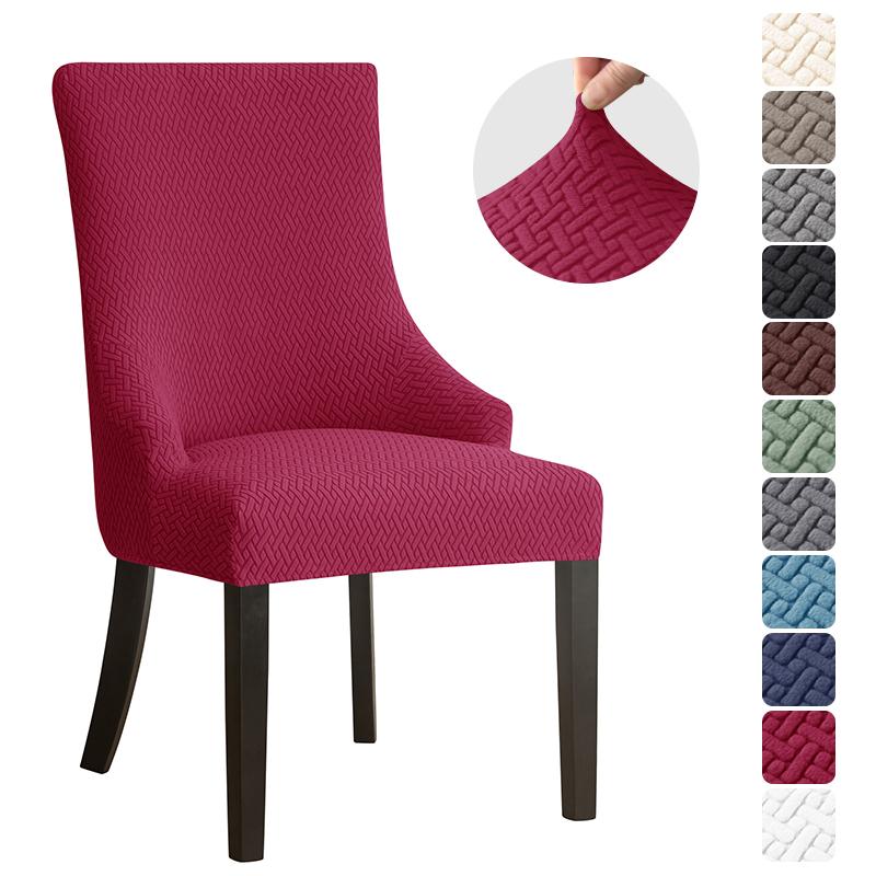 1Pc Stretch Dining Chair Cover Jacquard Spandex Chair Slipcovers Elastic High Back Sloping Armchairs Cover For El Kitchen