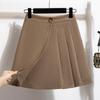 Женские твидовые шорты больших размеров, осенне-зимняя плиссированная юбка, полуюбка, брюки, тонкие ботинки трапециевидной формы с высокой талией, брюки, юбка