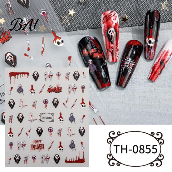 Salon Nail Accessories 6 Sheets Halloween Stickers for Women, Pumpkin Ghost Bat Skull Women Manicure Decoration Decals, Art Home Supplies