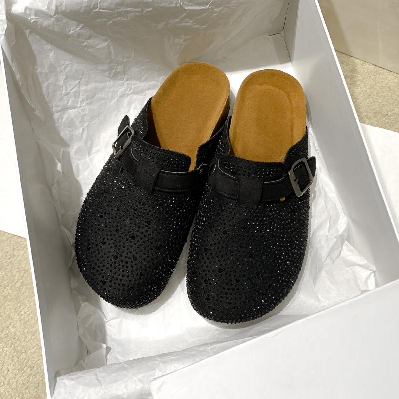 Модные женские тапочки Baotou, осенние новые туфли с круглым носком и глубоким ртом, с металлической пряжкой, нескользящие, толстые, на плоской подошве