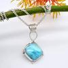 Круглый Кабошон Натуральный Ларимар (9,10 карат) Ожерелье с кулоном из драгоценных камней Твердые ювелирные изделия из стерлингового серебра 925 пробы для женщин или девочек