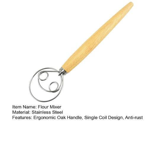 Датский венчик для теста с дубовой ручкой, миксер для муки из нержавеющей стали, стержни для смешивания яиц и крема, мешалка для муки, торта, кухонные инструменты для выпечки