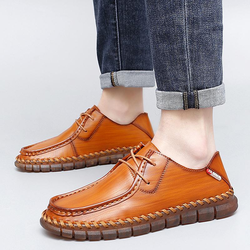 New Handmade Leather Men Shoes Casual Comfortable Men Loafers Leather Shoes Men Flats Hot Sale Outdoor Walking Shoes