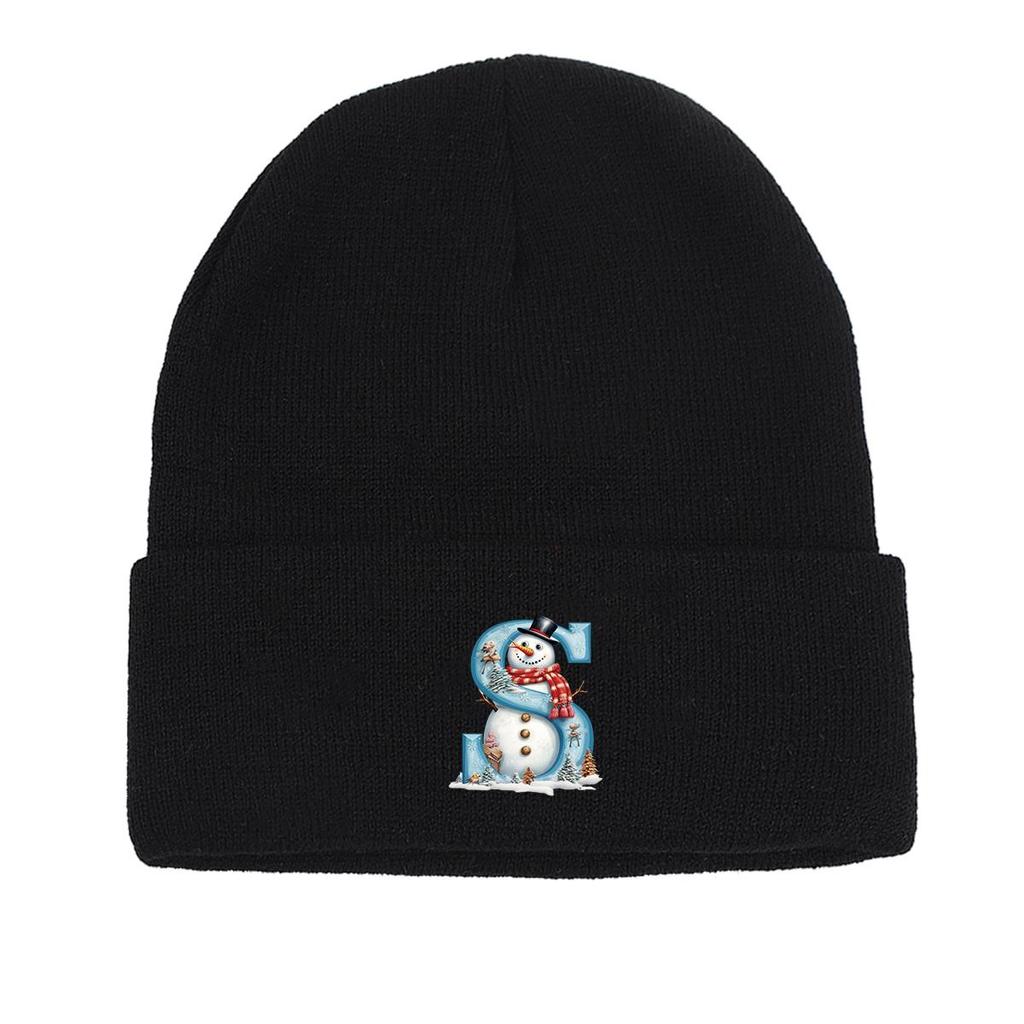 Snowman "S" Winter Knitted Hat Beanie, Skullies Beanies Cancer Chemo Stretchable Leisure Headwear Knitted Hat Beanie