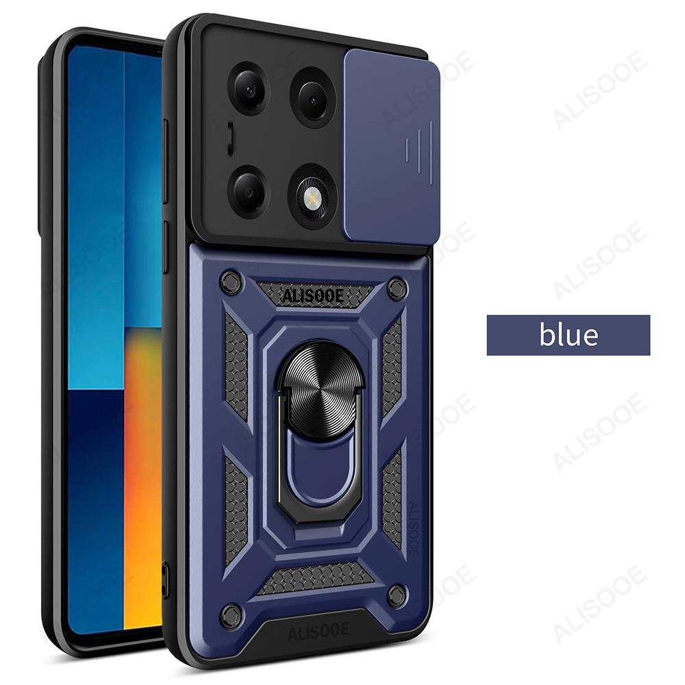 Slide Camera Armor Funda for Redmi Note 13 Pro 4G POCO M6 Pro Case Ring Stand Protect Phone Cover for Redmi Note 13 Pro 4G Capa