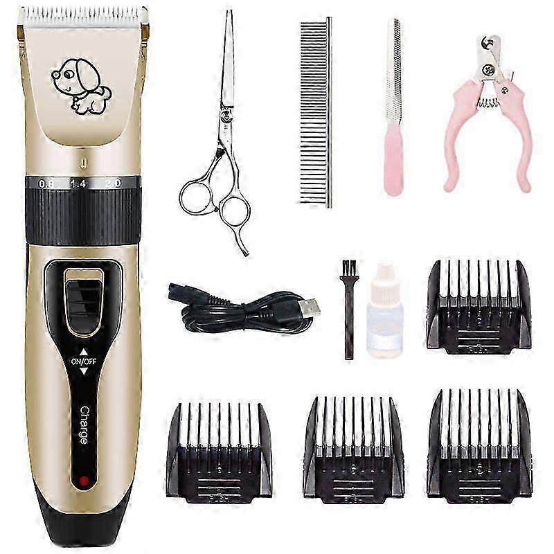 Electric Dog Grooming Clipper, Cordless Pet Grooming Kit Hair Clipper Kit (Gold)-Good