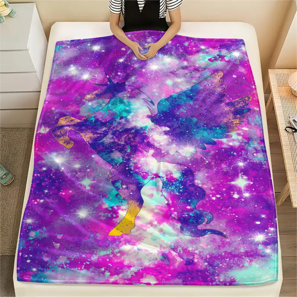 1Pc Galaxy Uni-horse Print Flannel Blanket, High quality Comfortable for All Seasons, Home Decor, Warmth and Comfort, Perfect for Gifts