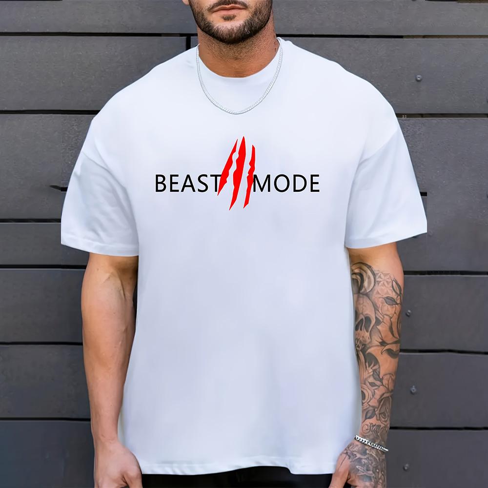 2025 Новая хипстерская мужская одежда, мода Beast Mode, буквенный принт, короткий рукав, футболки больших размеров, свободные футболки, мужская спортивная одежда
