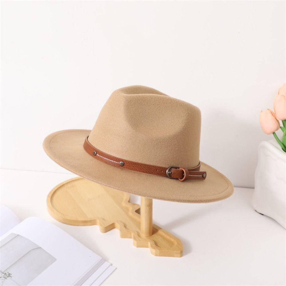 Wide Brim Felt Fedora Hats With Belt Buckle Cowboy Cap Fashion Panama Cap  Men Women