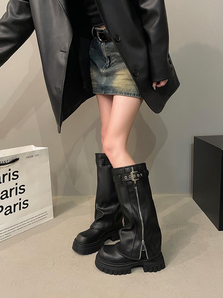 Winter New Platform Zipper Women Long Boots Plush Ladies Elegant Knee High Boots Shoes Thick Bottom Boots