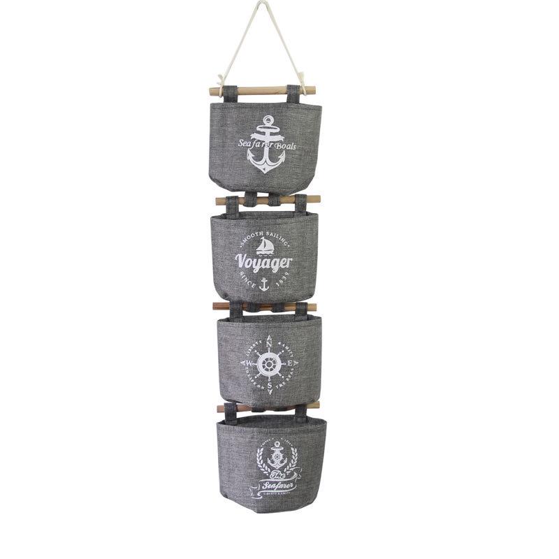 Gray Burlap Wall Hanging Storage Pocket Set - 4 Pieces for Miscellaneous Items (0468)