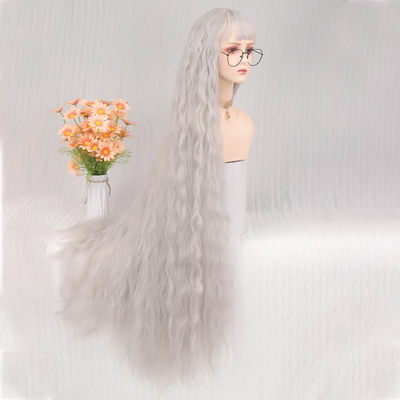 40-дюймовый синтетический длинный вьющийся парик для косплея с челкой, светло-русый, красный, синий, милый парик Лолиты, женские парики для косплея на Хэллоуин