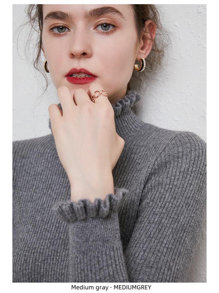 Женский полуводолазный свитер с кружевом Wood Ear 2024 года: Короткий, плотный вязаный свитер на осень/зиму