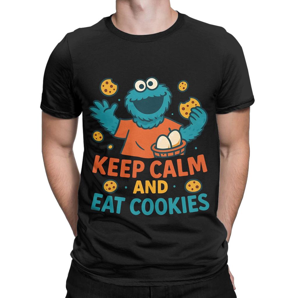 Keep Calm And Eat Monster Vintage Funny Graphic 100% Cotton T-Shirt sSesame Street Tops Tees Fo