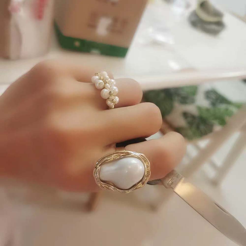 Женское кольцо из сплава в корейском стиле, простое кольцо с искусственным жемчугом, жемчужное кольцо, ювелирные аксессуары