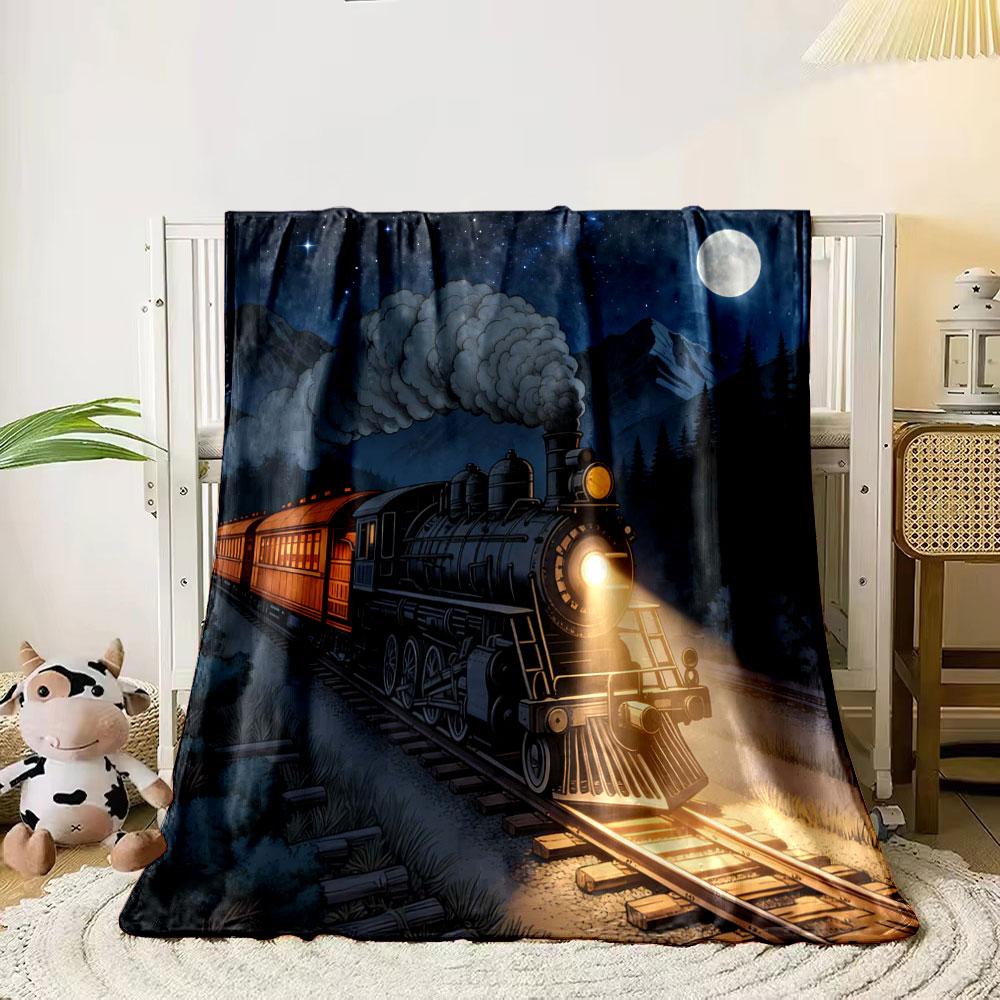 Multi Size Retro Steam Locomotive Print Blanket Home Travel Camping for Adults and Kids Luxury Gifts Picnic Blanket