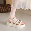 Sandals Female Summer New Elastic Band Comfortable Platform Fairy Style Color Matching Shoes Pearl with Skirt Beach Shoes Female