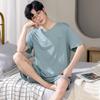 2 Pieces Set Men's Summer Cotton Pajamas Set  Short Sleeping Tops Pants Sleepwear Male Casual Nightwear Pyjama