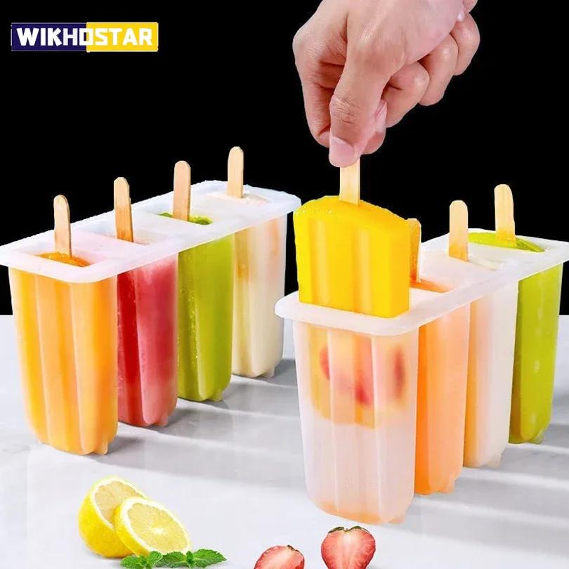 Форма для эскимо на 4 ячейки с крышкой, многоразовая, детская, креативная, для мороженого, замороженные формы