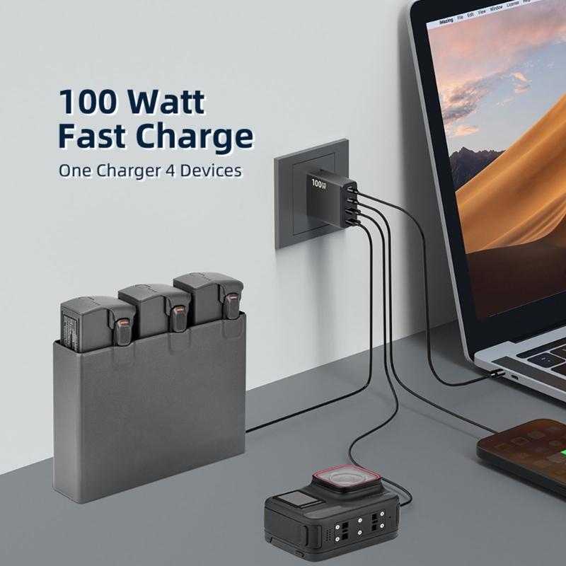 Многопортовый адаптер питания 100 Вт для быстрой зарядки с 4 выходами USB C для ноутбуков, планшетов и телефонов