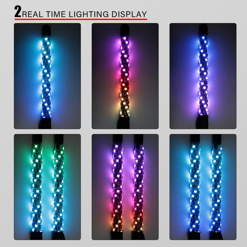 1FT LED Whip Light with APP & RF Remote Control for ATV UTV Side by Side Truck Offroad Dancing Warning Antenna Flagpole Lights