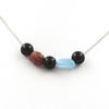 Stones and Minerals. 8mm Black Agate Pearl Necklace + Brazilian Ruby + Aquamarine On Stainless Steel Chain.