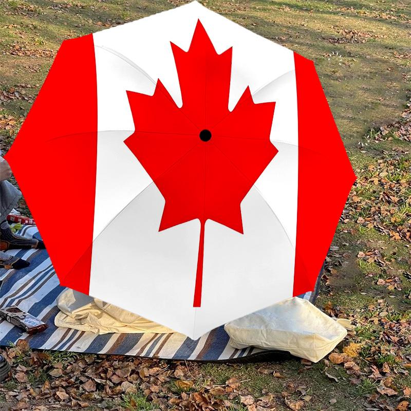 1pc Canada Flag Automatic Open/Close Umbrella with Windproof, 8-Rib Sturdy Canopy, Durable Ribs, Fashionable Design1161A