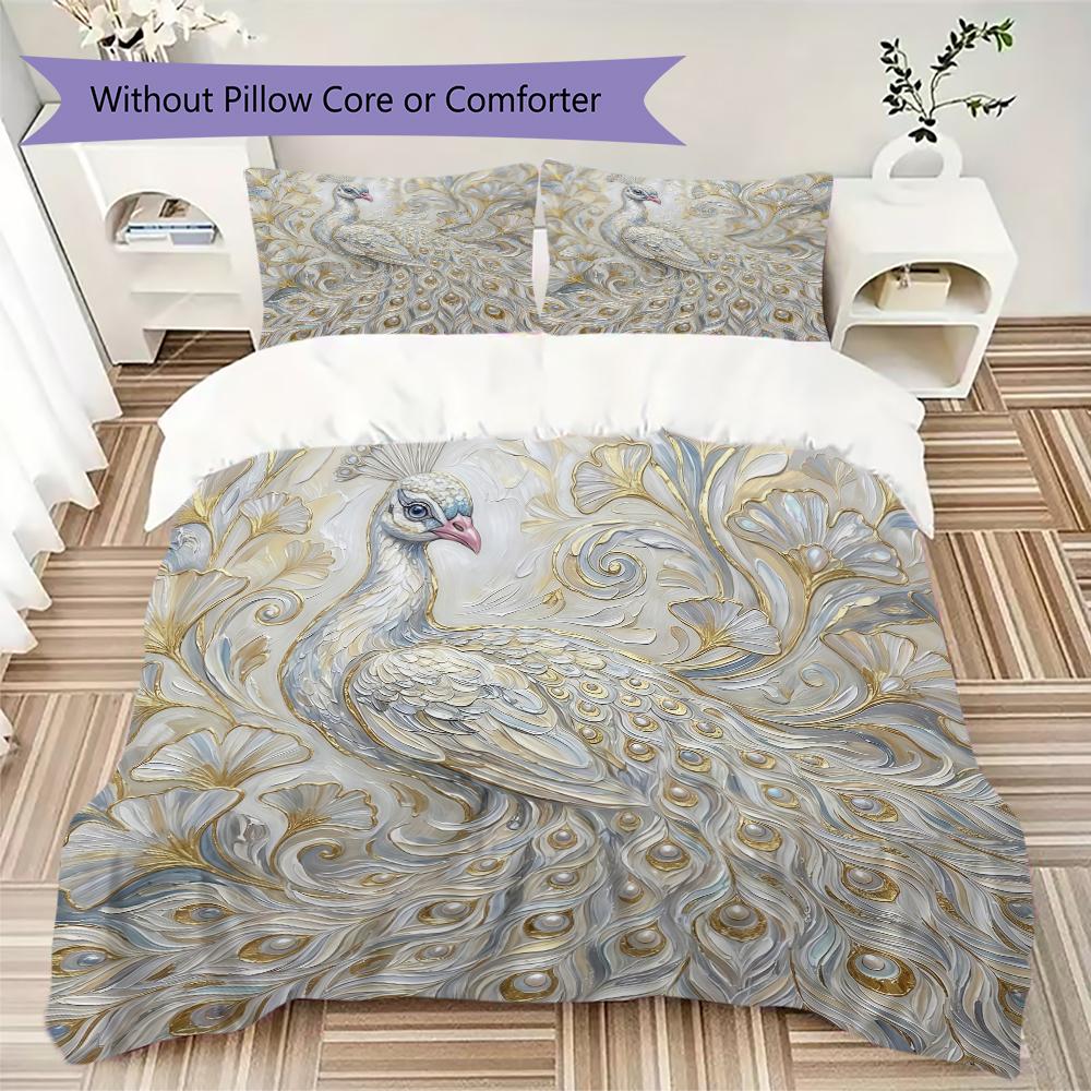 Peacock Pattern Bedding uilt Set uilt Cover Pillowcase Home Decoration Birthday Gift (1 * duvet cover + 2 * pillowcase without core)