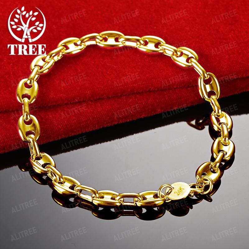Wholesale 18k Gold Round Tree Pig Nose Chain Mesh Bracelet Men Women Birthday Party Noble Elegant Jewelry Gift Accessories
