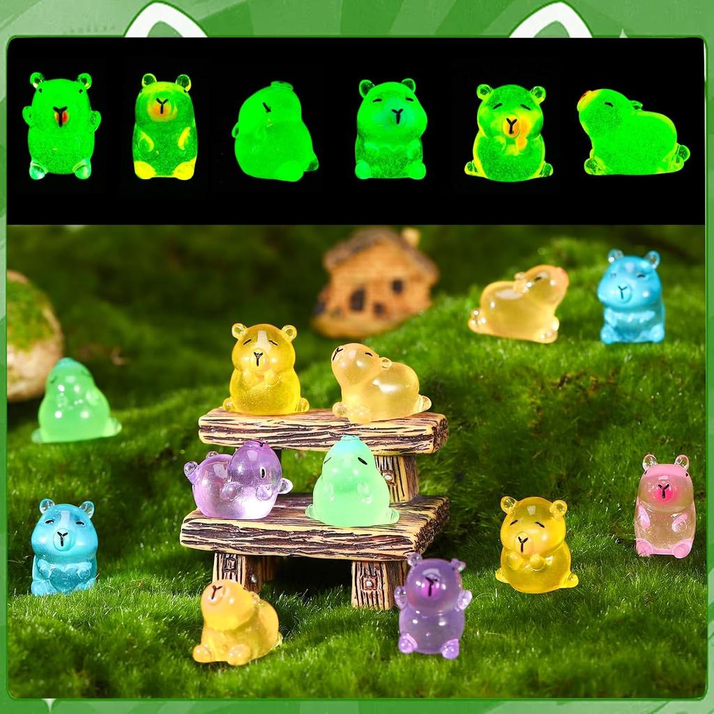 10/20Pcs Luminous Mini Resin Capybara Glow In The Dark Capybara Tiny Figures Cute Animal Statues For Diy Fairy Garden