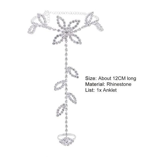 Регулируемая удлиненная цепочка для женщин, браслет на ногу с блестящими стразами и листьями, цепочка для ног с кольцом на пальце ноги