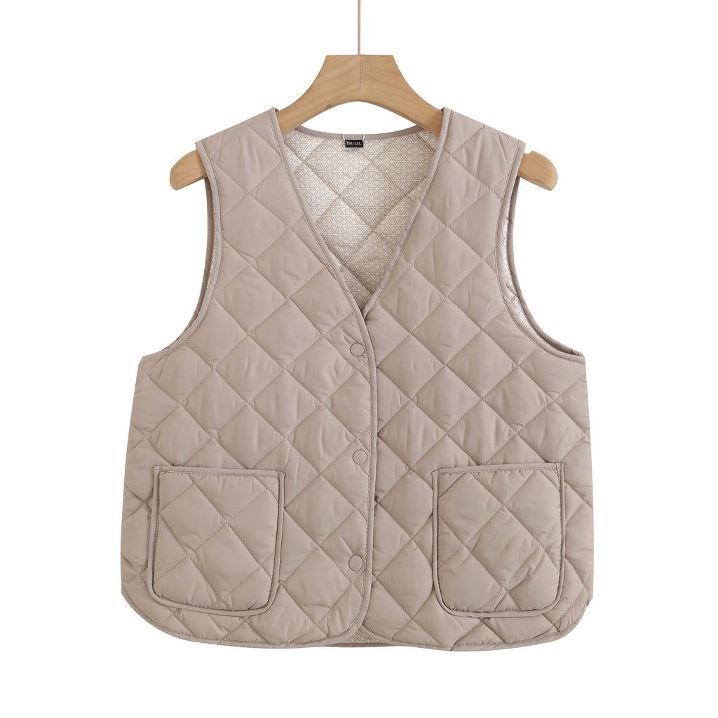 New Middle-aged and Old Mothers Wear Down Cotton Vests, Women's Autumn and Winter Velvet Thermal Vest, and Wear a Vest Jacket.