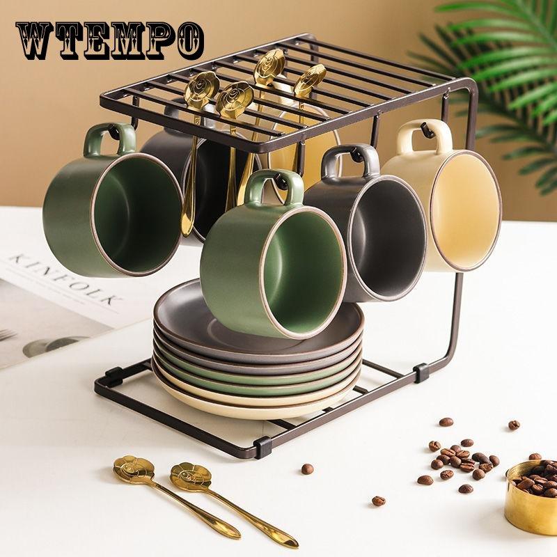 Ceramic Coffee Cup and Saucer Set with Spoon European Luxury Breakfast Cup Ins Retro Light Luxury High-value Small Cup and Saucer