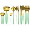 24Pcs Stainless Steel Dinnerware Set Kitchen Green Gold Cutlery Set Knife Fork Spoon Flatware Tableware Minimalist Silverware