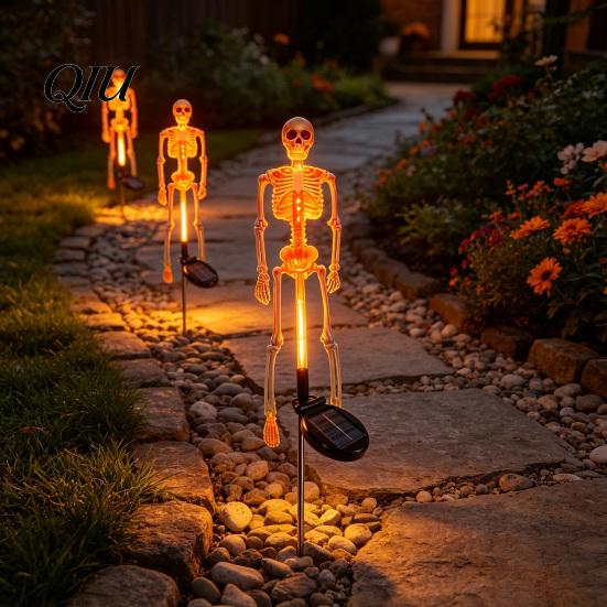 Halloween Trick or Treat Route Lighting 3D Skeleton Solar Garden Lamp, Spooky Human Pathway Waterproof Lawn Stakes for Cemetery Lights, Resin Outdoor