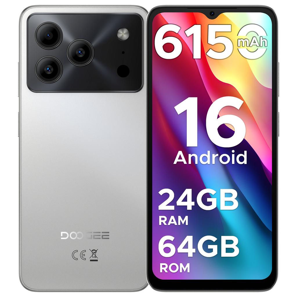 DOOGEE Note 56 Smartphone Android 16 6150mAh Large Battery 6.56'' 90Hz Display 24GB 64GB 8MP+5MP Face Unlock Mobile Phone