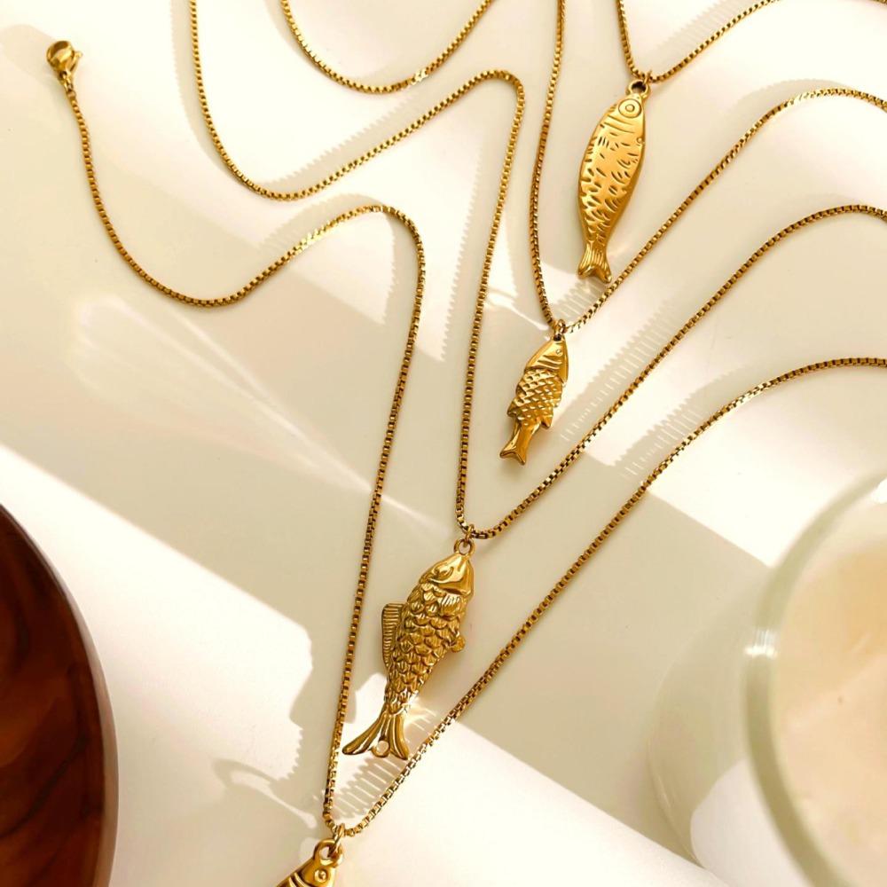 Золотая мини-рыбка ожерелье из нержавеющей стали океан стиль пляжная цепочка чокер отпуск