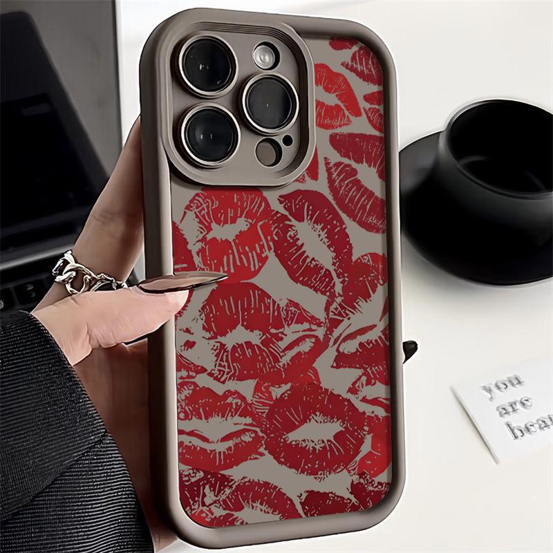 Модный мягкий чехол для телефона с принтом красных губ TPU для iPhone 16 Pro Max 15 Plus 14 Pro 13 12 11 XR XS 8 7, защита объектива, противоударный матовый бампер
