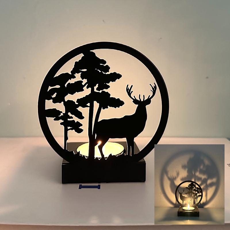 1pcs Creative Ornaments, Candlesticks, Metallic Black Wrought Iron, Elk Christmas Glowing Decorations Crafts