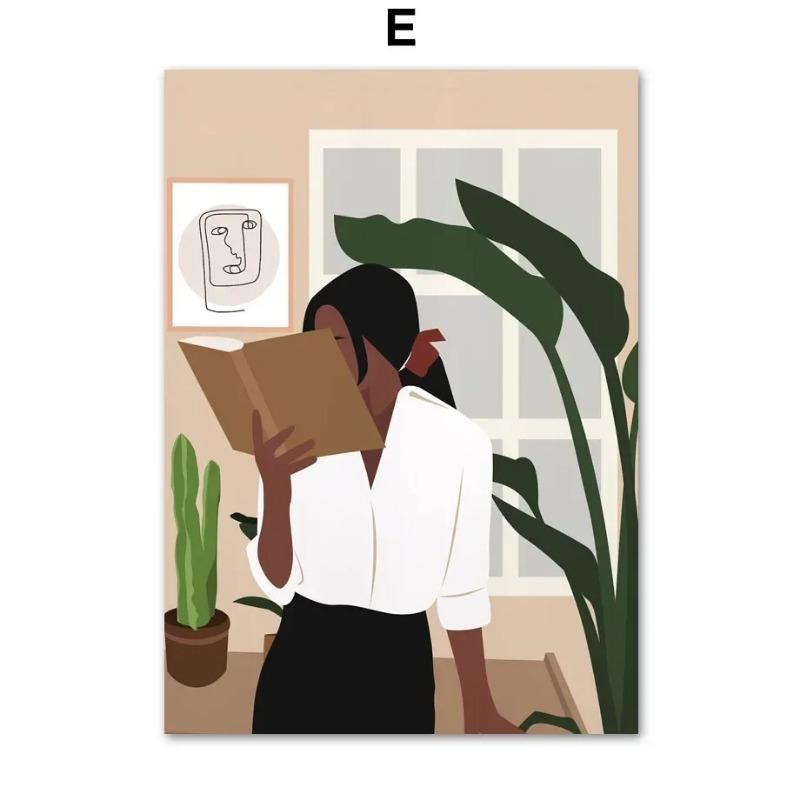 Элегантная абстрактная африканская девушка настенное искусство с солнцем кофе HD холст печать постер для гостиной спальни декор