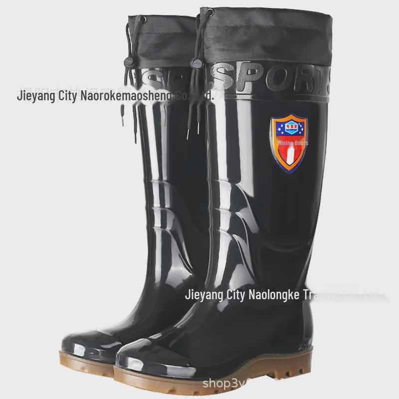 Men's High-Top Waterproof Non-Slip Rain Boots with Drawstring Closure