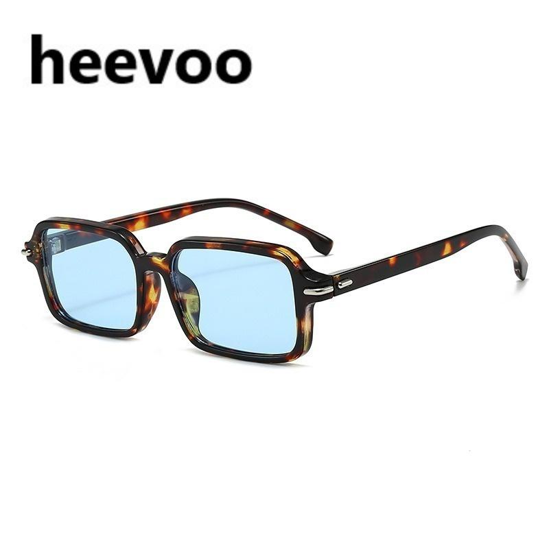 Vintage Square Sunglasses for Men Women Green Ocean Lens UV400 Rectangle Eyewear Trending Rivets Sun Glasses