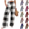 Women's Summer Elastic Waist Plaid Printed Cotton And Linen Loose Trousers