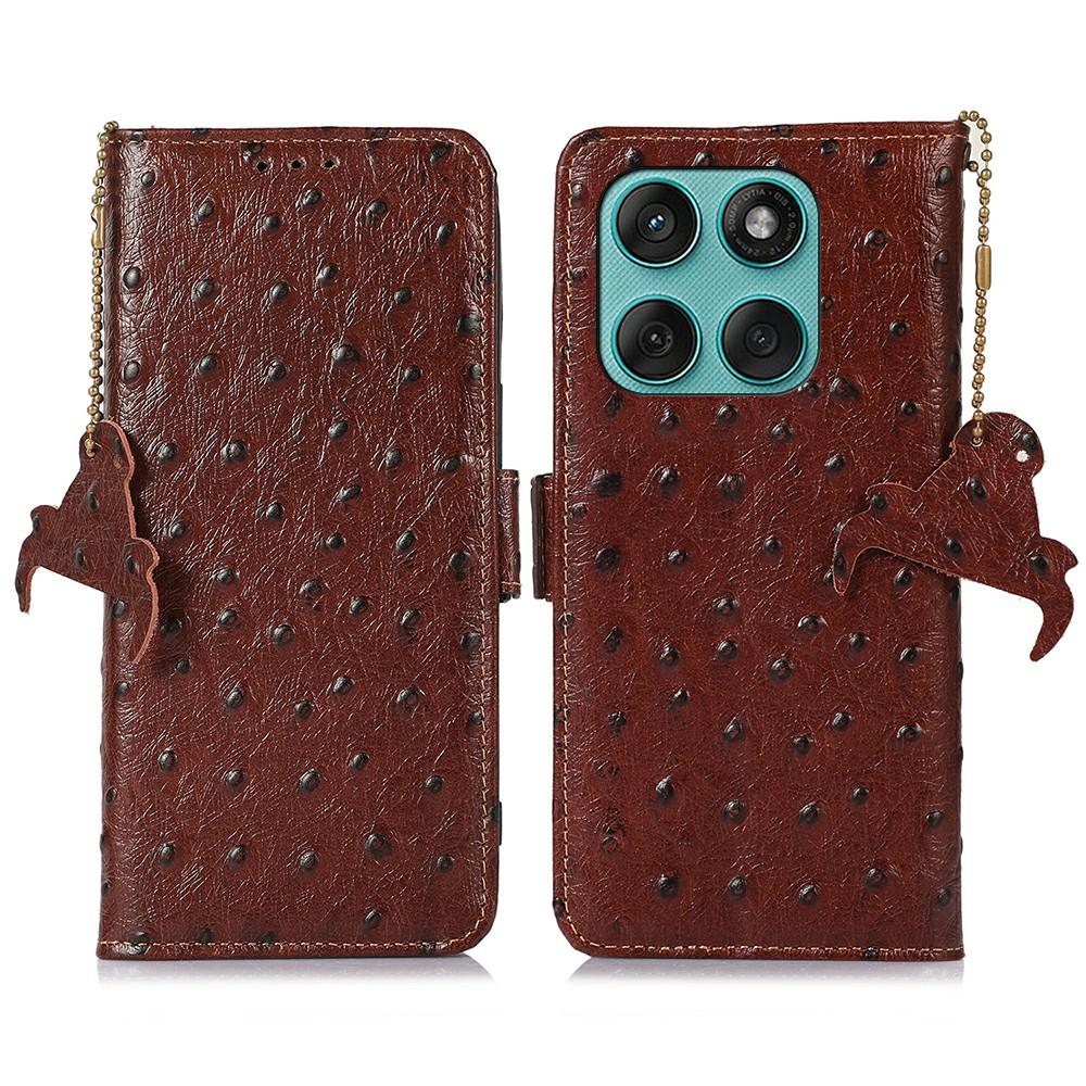 For Motorola Edge 60 Fusion 5G Case RFID Blocking Genuine Cow Leather Phone Case Ostrich Texture