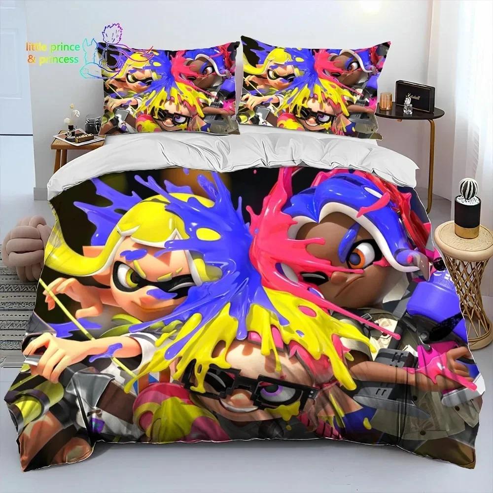 S-Splatoon Игра Геймер Мультяшный Постельный Комплект Односпальный Полуторный Двуспальный Кингсайз Комплект для Кровати Взрослый Ребенок Спальня Постельные Принадлежности Подарок