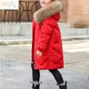 Новая модная детская теплая пуховая куртка Зимняя для девочек с меховым воротником Белый утиный пух Длинная куртка 120-170 см