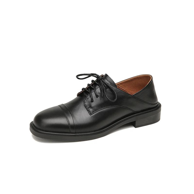 Мода Новая Весна Новая Натуральная Кожа Женская Обувь Модные Оксфорды на Шнуровке Круглый Носок Обувь на Толстом Каблуке Женская Zapatos De Mujer Туфли