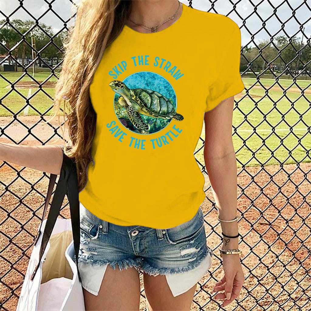 Loose Crew-neck Creative Turtle Short Sleeve T-shirt Harajuku Women Clothes  Graphic Tshirts Tops Aesthetic Summer's soft polyes